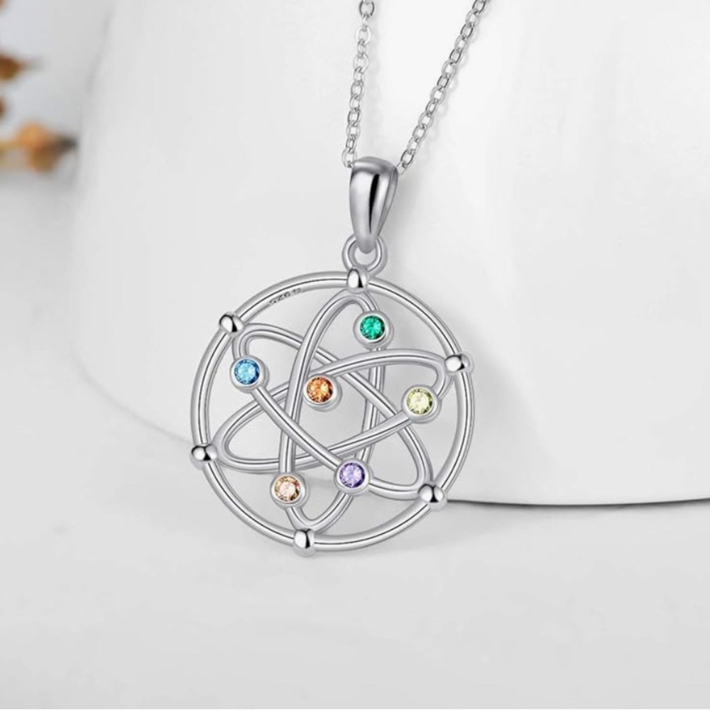 .925 sterling silver simplified a carbon atom of six electrons movement necklace